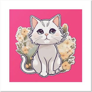 Cute kitty wih flowers Posters and Art